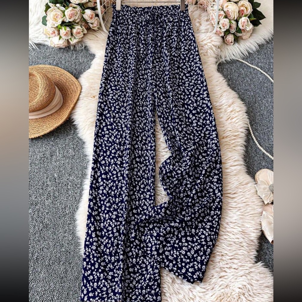 EMERY ROSE Women's Ditsy Floral Loose Fit Waist Bow Decor Casual Pants